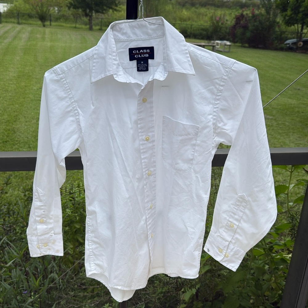 Class Club Boys medium 7/8 White button down Dress Shirt long sleeve